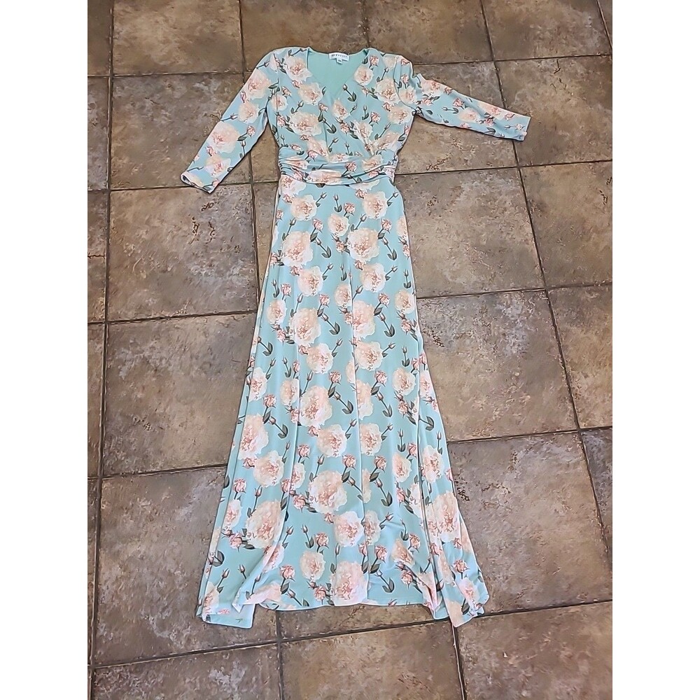 Downeast Mint Floral Swing Maxi Dress 3/4 Long Sleeve XS Heavyweight